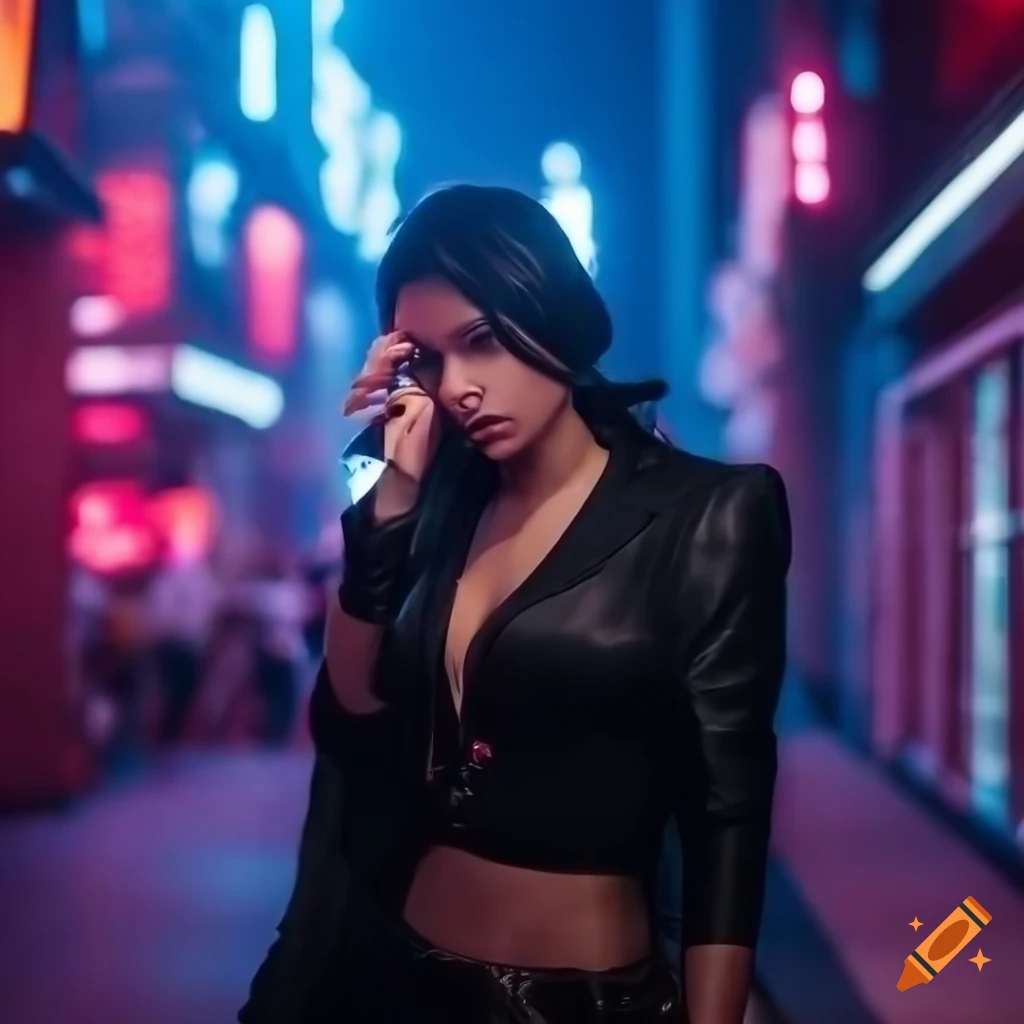 Photography Of A Femme Fatale Smoking In A Neon Light District On Craiyon