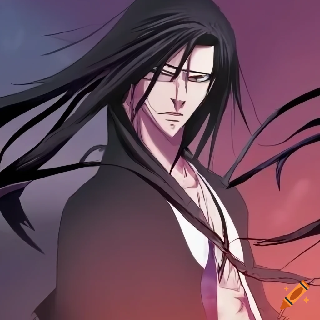 Anime character from bleach with long black hair on Craiyon