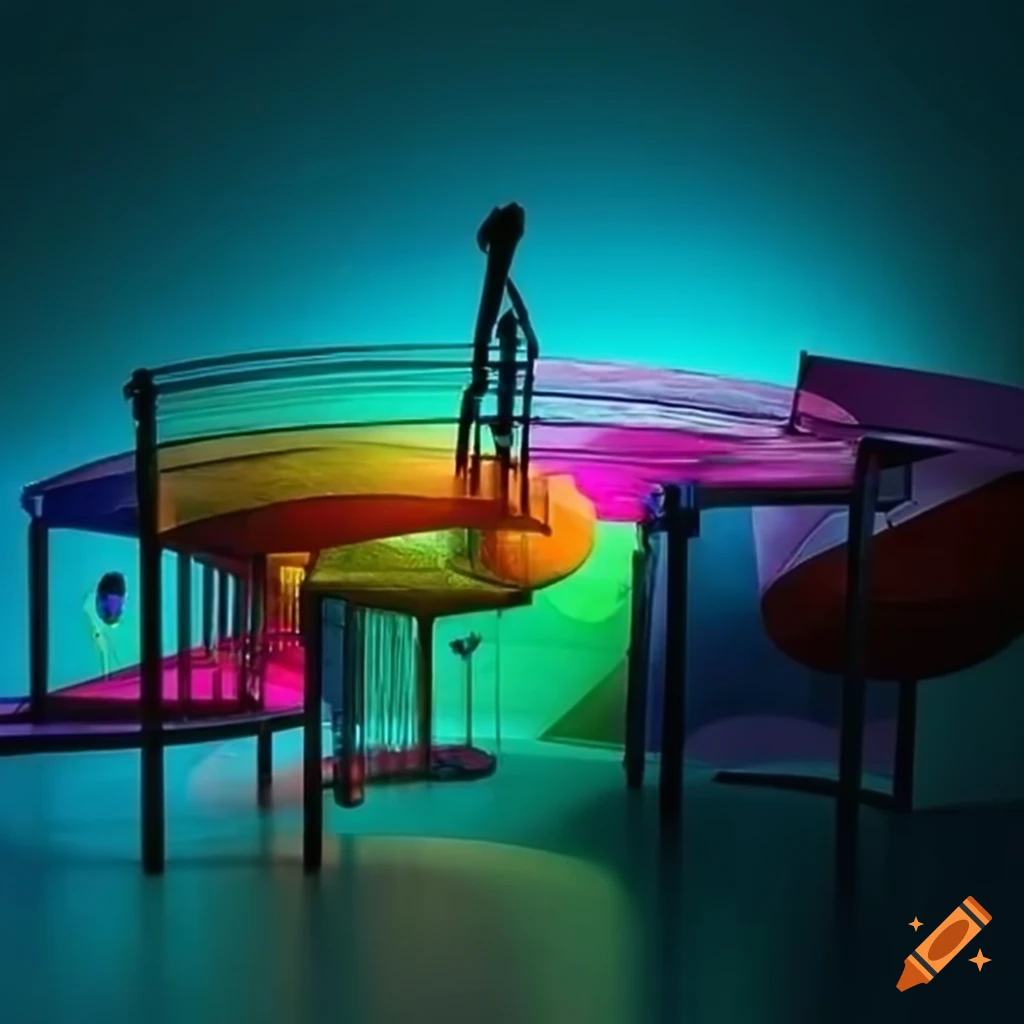 Colorful surrealist playground with glass structures on Craiyon