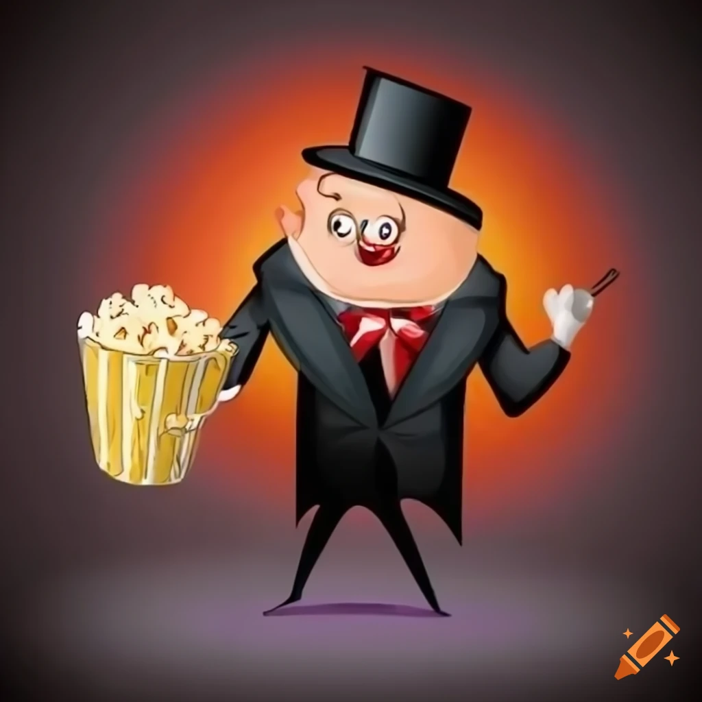 Illustration of a magician with popcorn tricks on Craiyon