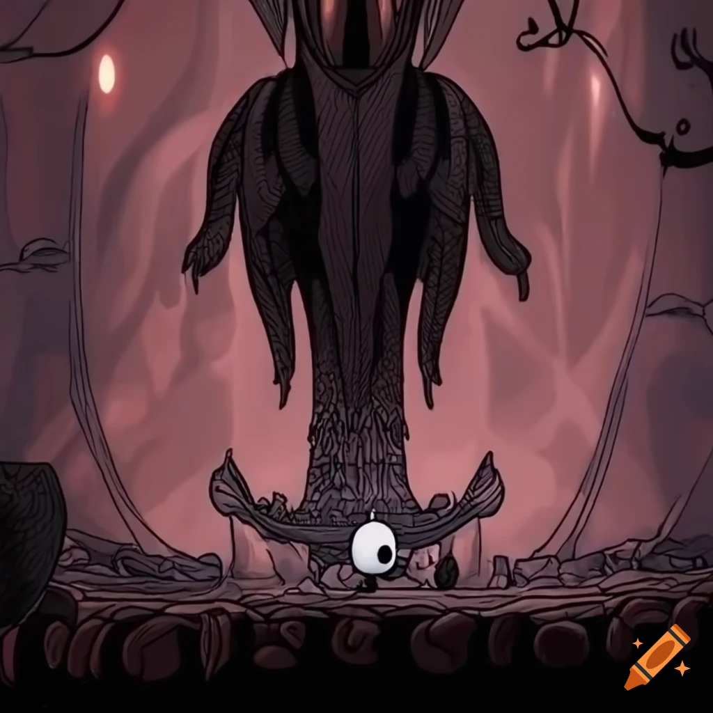 intricate illustration of the False Knight boss in Hollow Knight