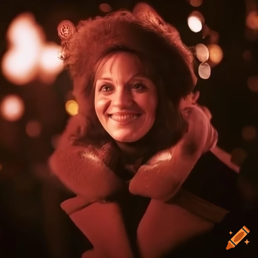 Close up of a smiling woman with christmas carolers on craiyon