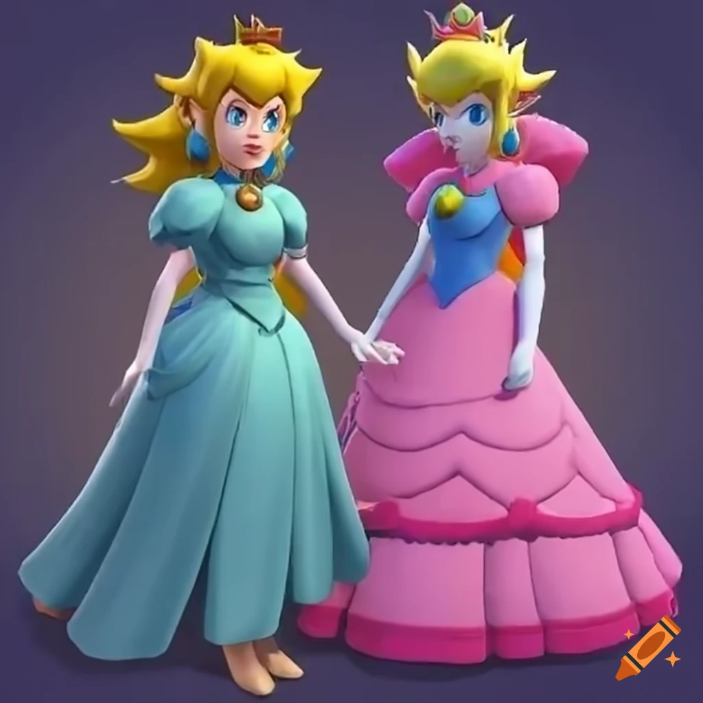 Princess Peach and Link in costume swap at a ballroom