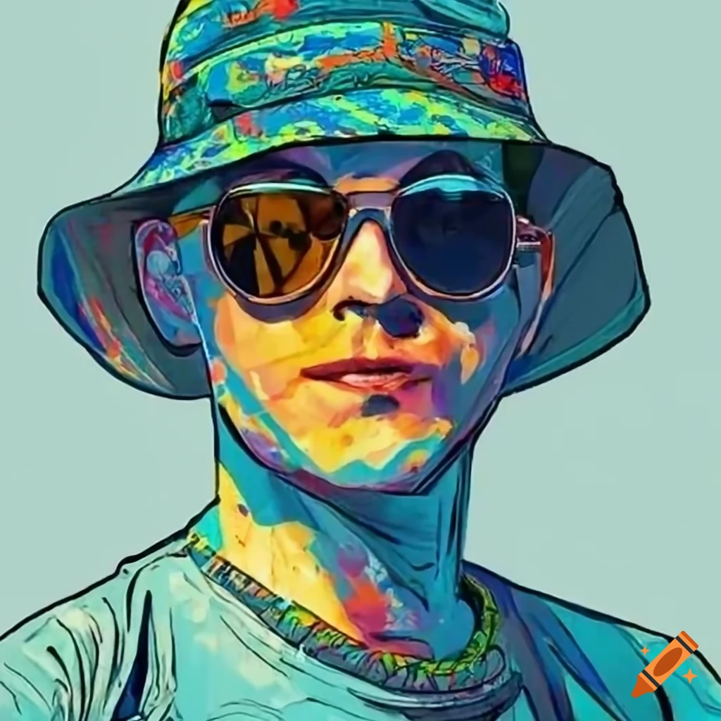 Hunter s thompson wearing bucket hat and aviator sunglasses on Craiyon