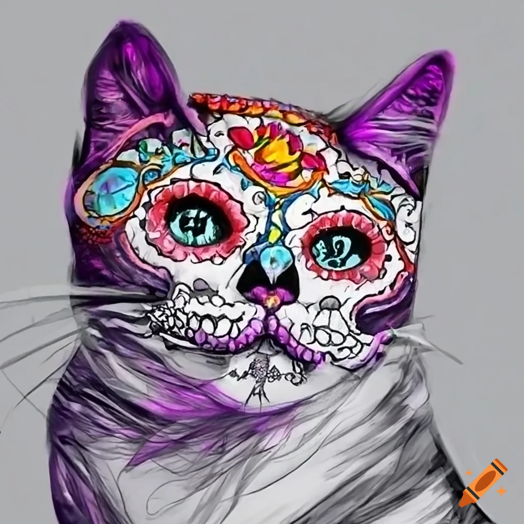 Day of the dead themed cat artwork