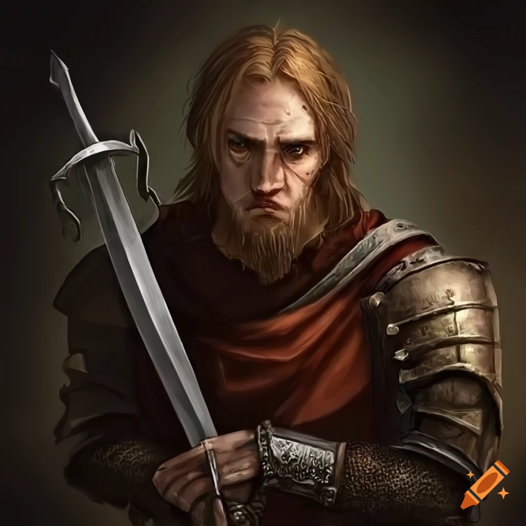 Image of a medieval fantasy mercenary with a bastard sword on Craiyon