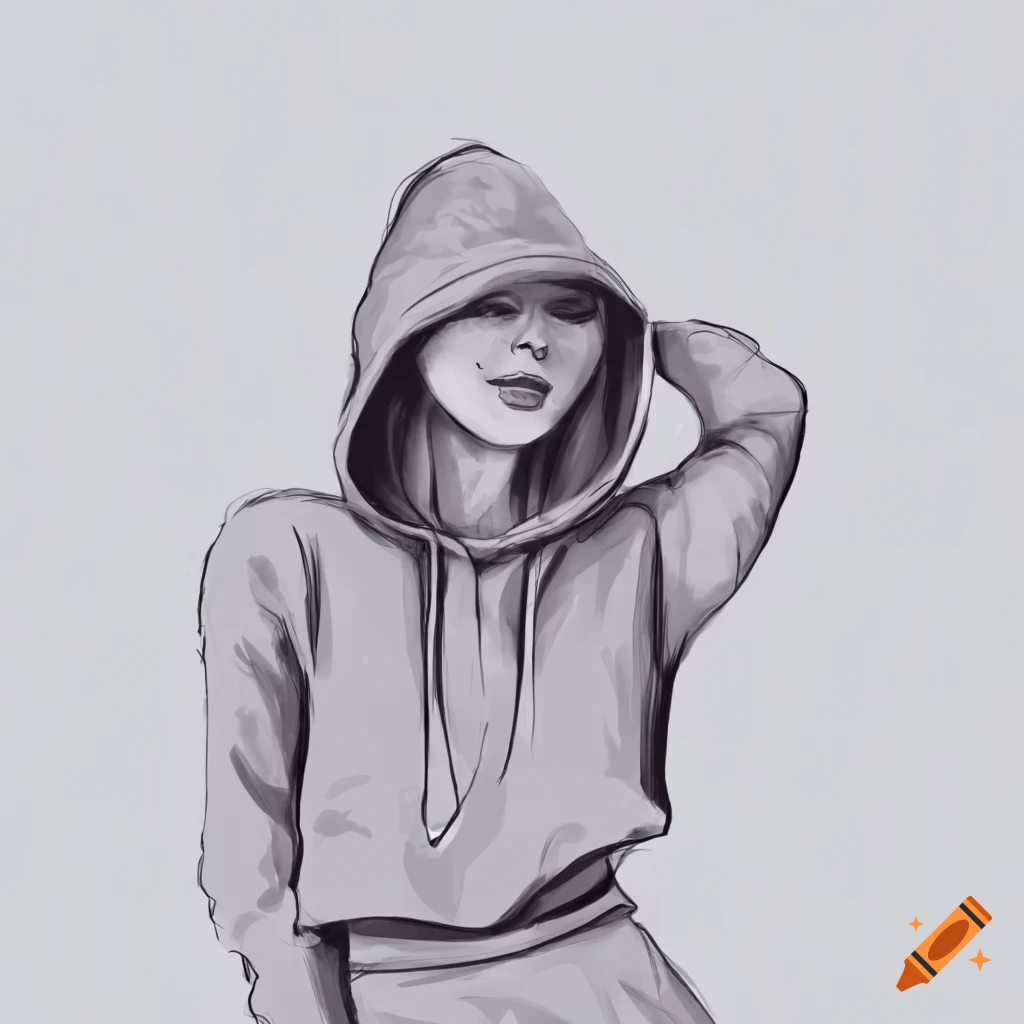 Sketch of a female dancing in a hoodie on Craiyon