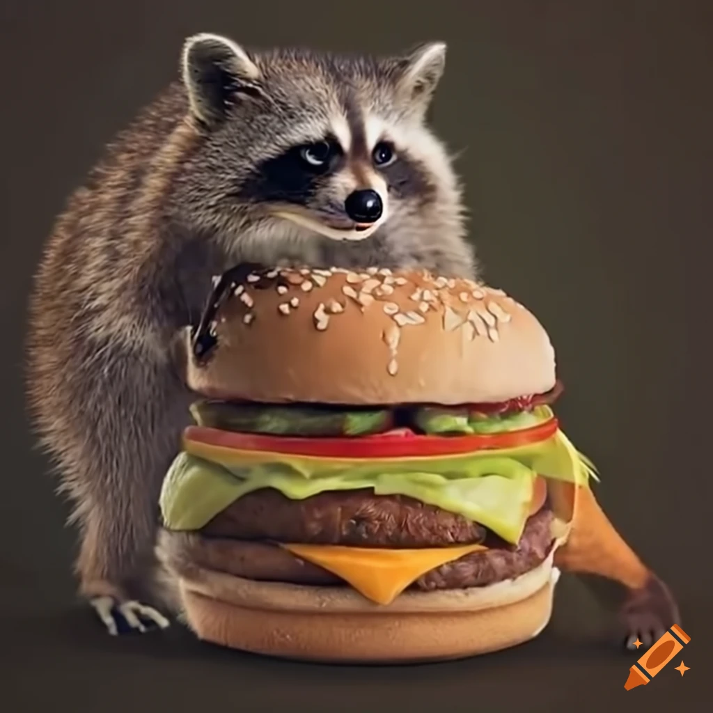 A hungry raccoon munching on a bakery bun