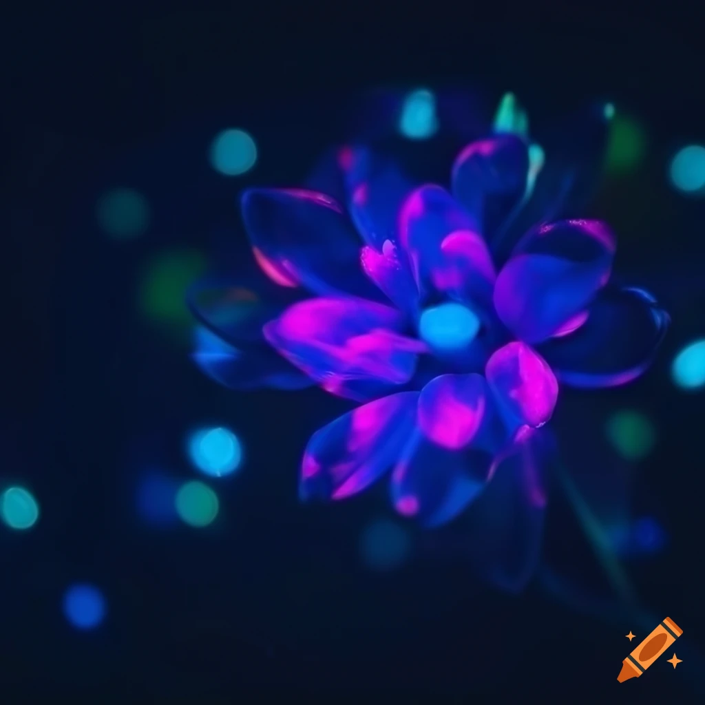 closeup of a neon flower on a dark background