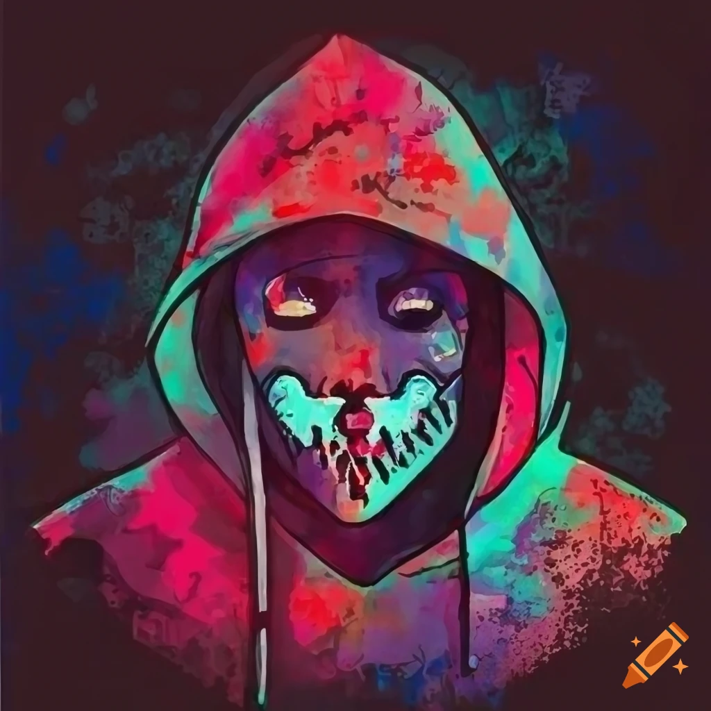 watercolor of a cyberpunk hacker with voodoo symbols