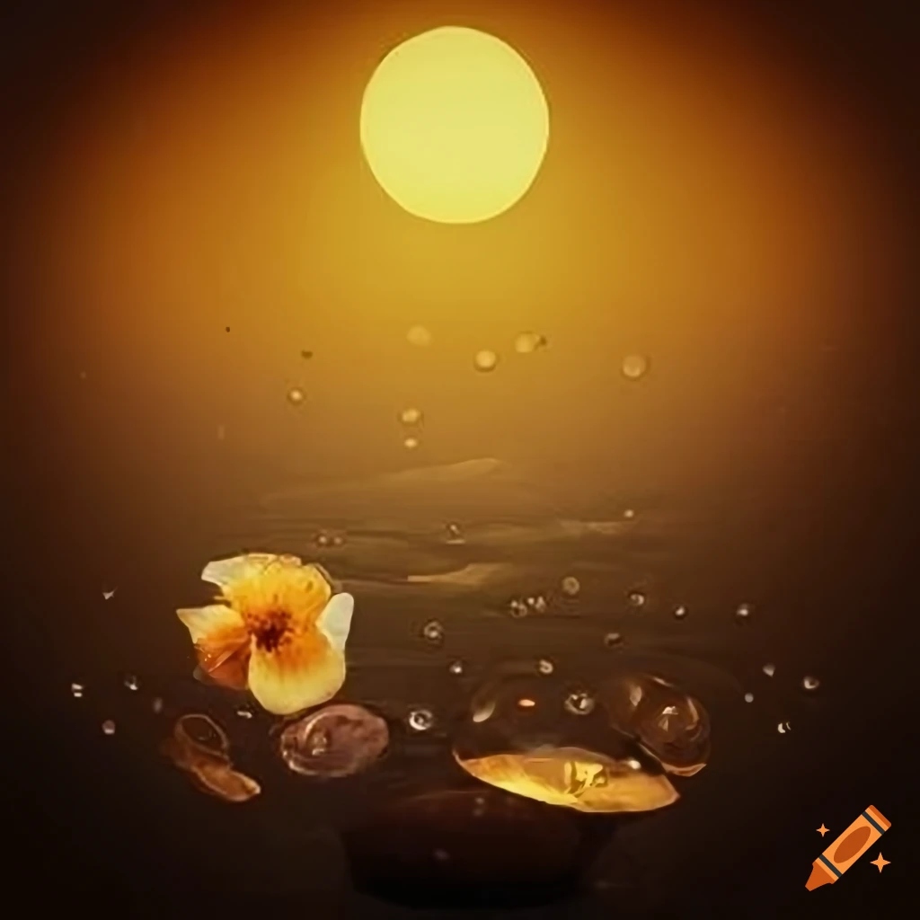 paisaje con ojos de agua, árboles florecidos y frutales en tono sepia