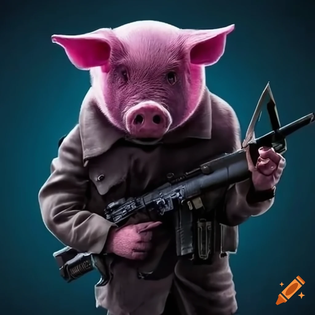 image of pink military pigs with guns