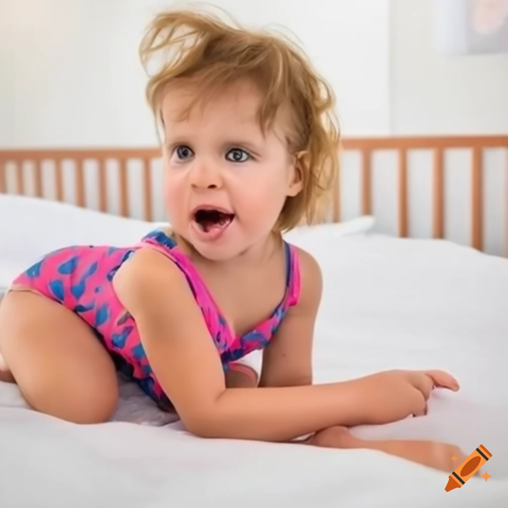 young girl in swimsuit with pigtails