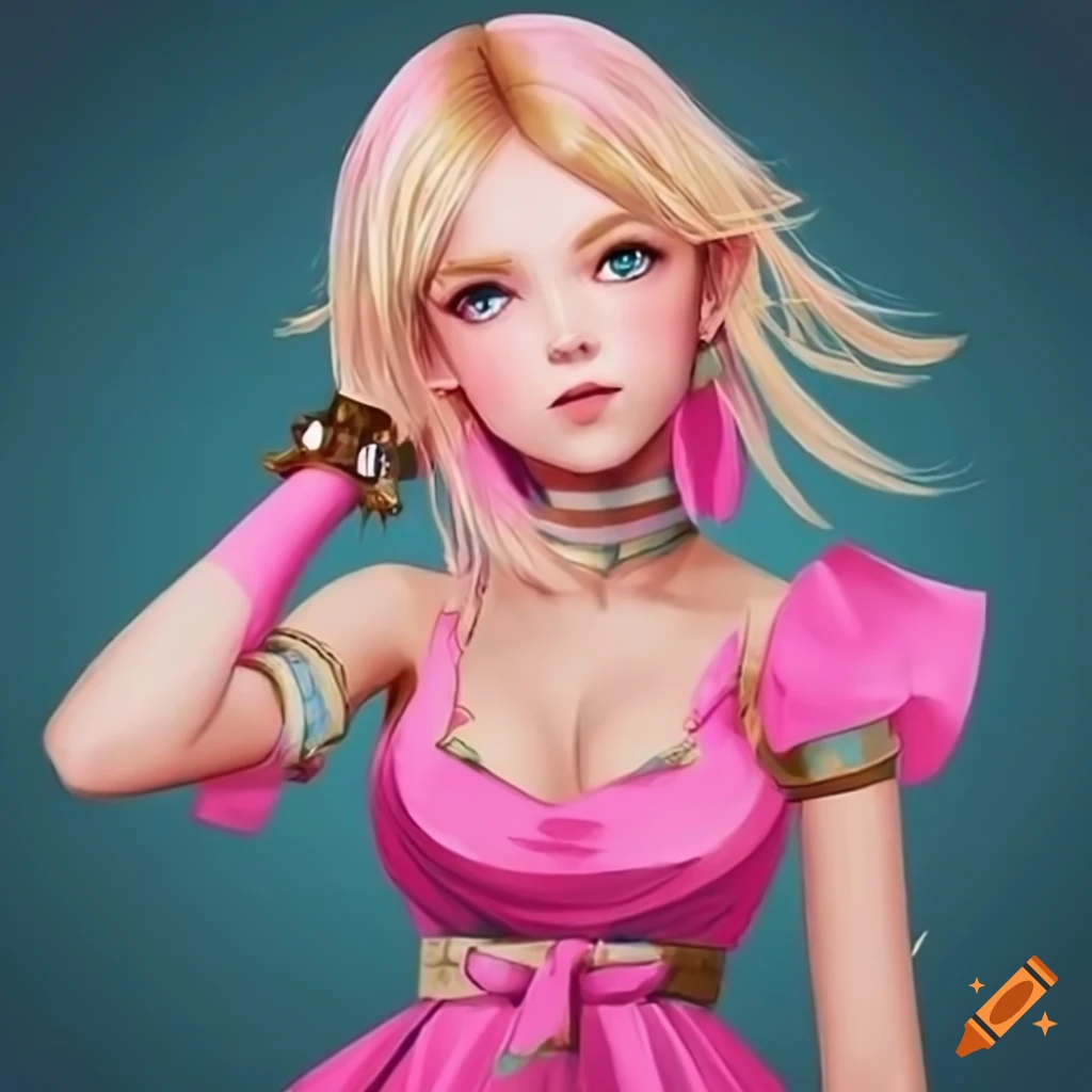 illustration of a blonde girl in a pink dress