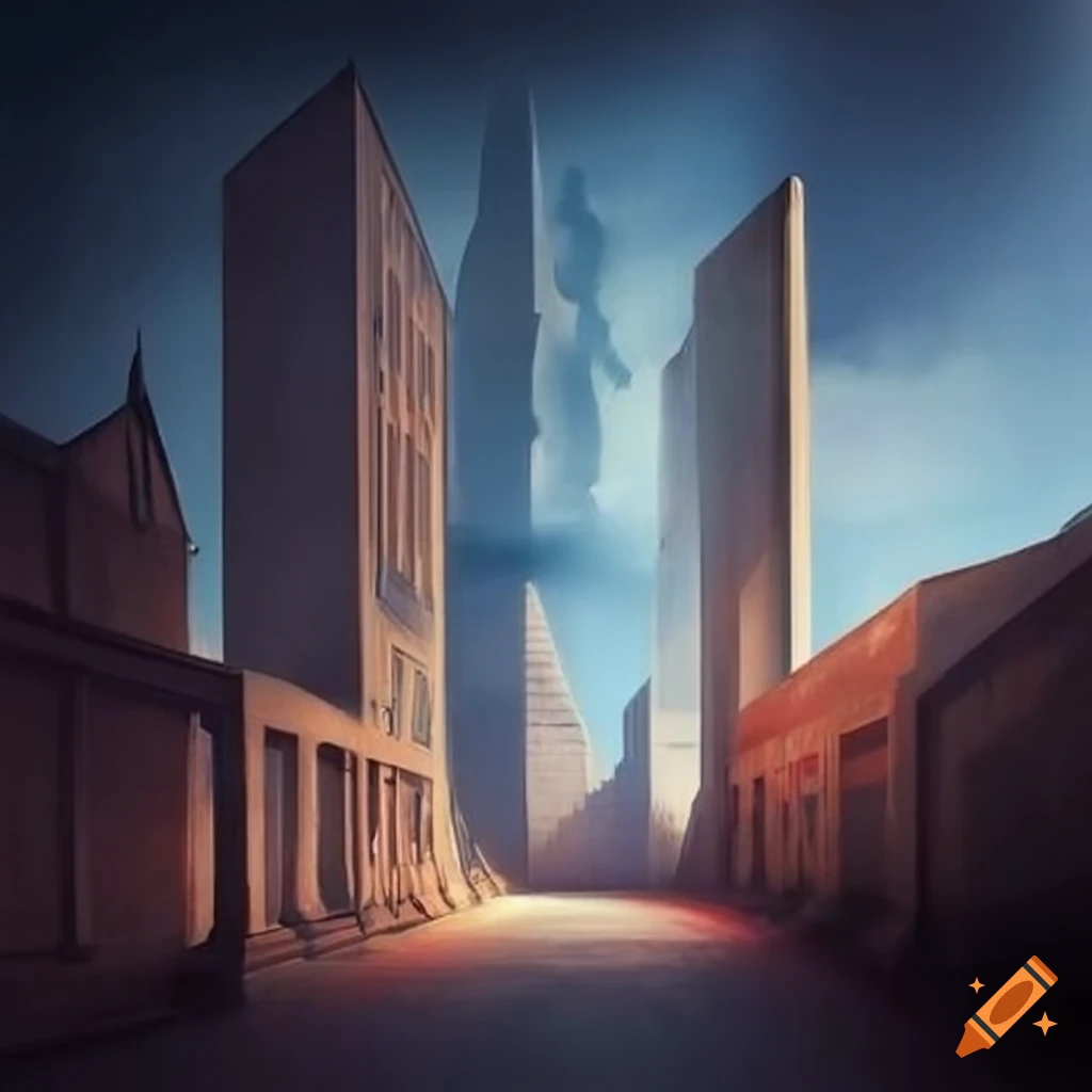 painting of a modern building by Beksinski