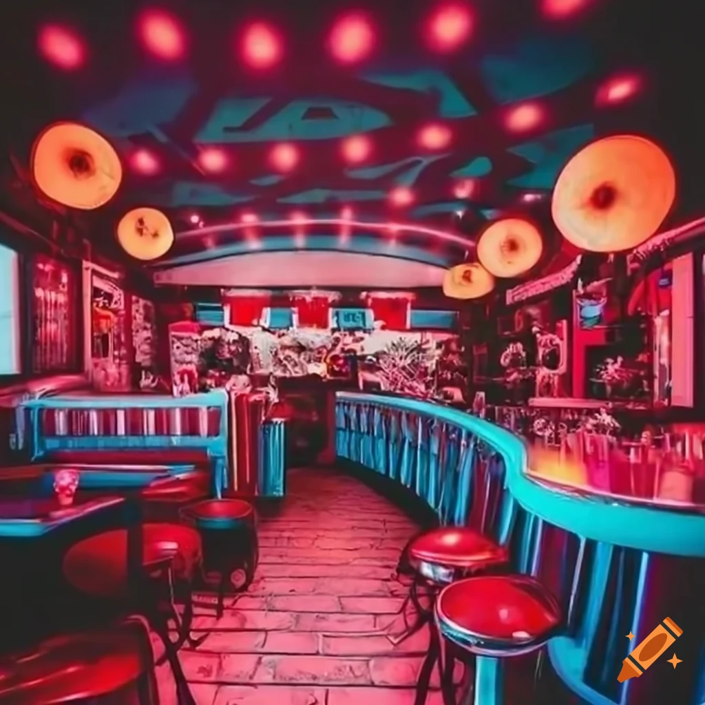 vibrant retro diner with neon lights