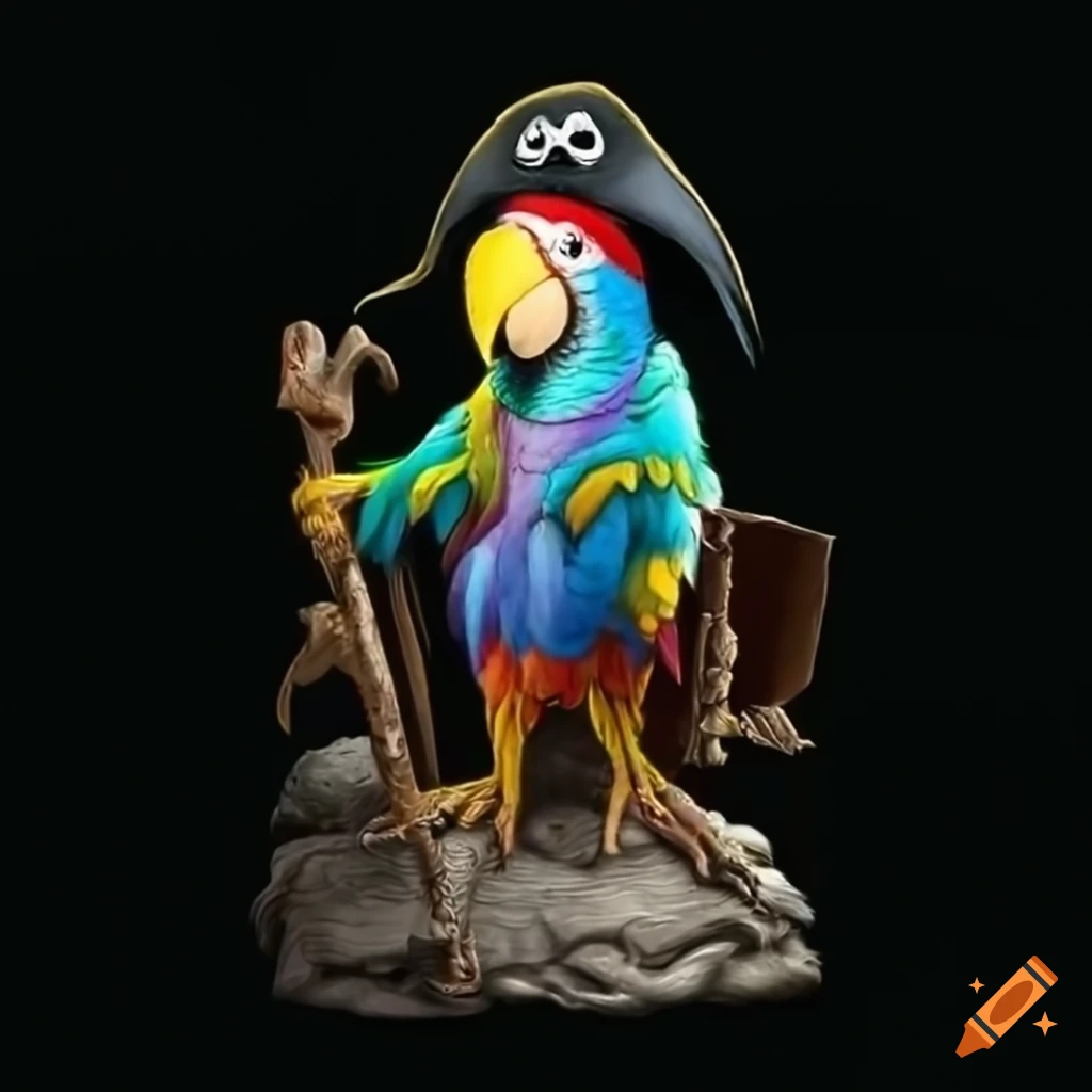 Cartoon Pirate captain  Fierce cartoon pirate with parrot