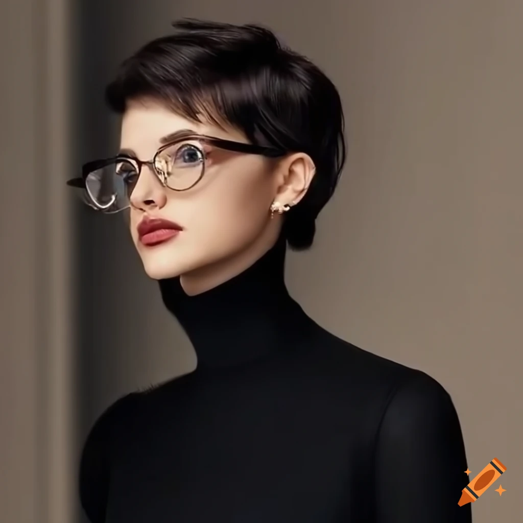 Cailee spaeny with stylish pixie haircut and round eyeglasses