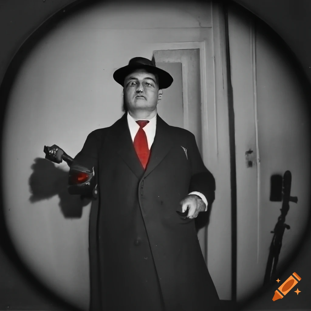 black and white photo of a mysterious gangster with a gun