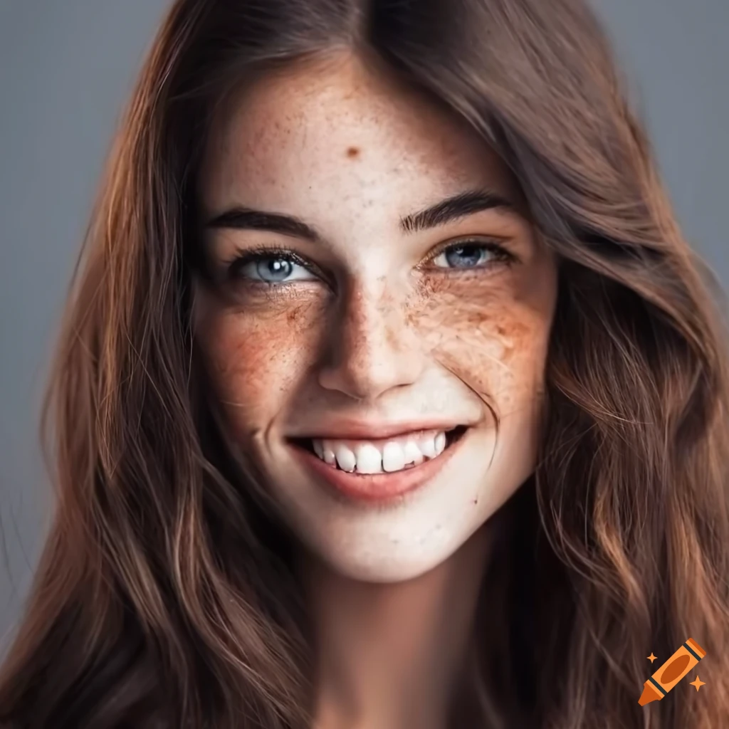 Portrait Of A Beautiful Young Woman With Freckles On Craiyon 
