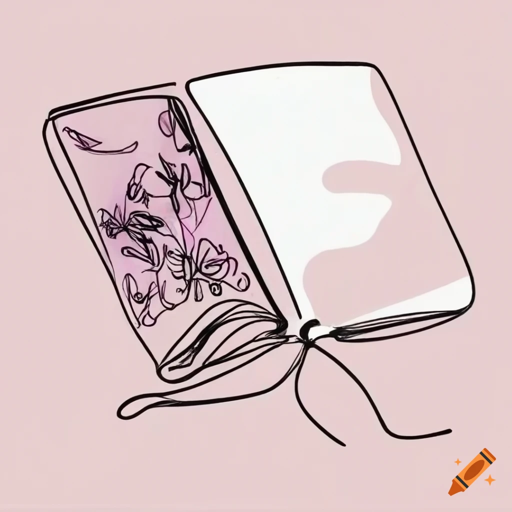 One line drawing of an open photo album book