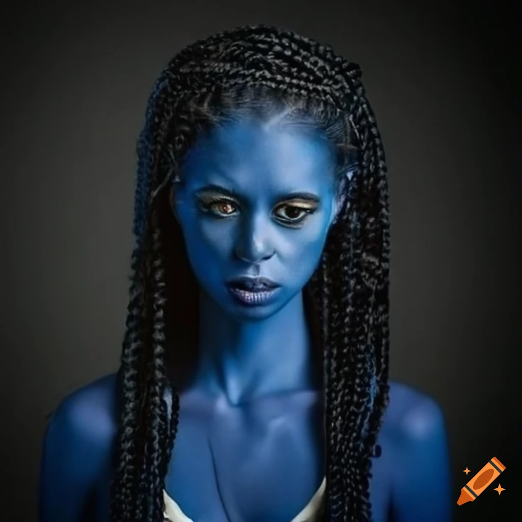 Artistic Depiction Of A Blue Skinned Alien Woman With Braided Black Hair On Craiyon 