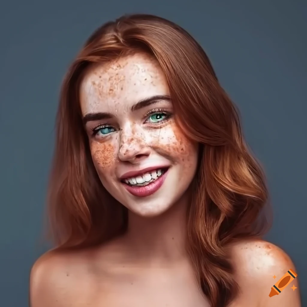 portrait of a beautiful young woman with chestnut hair and freckles
