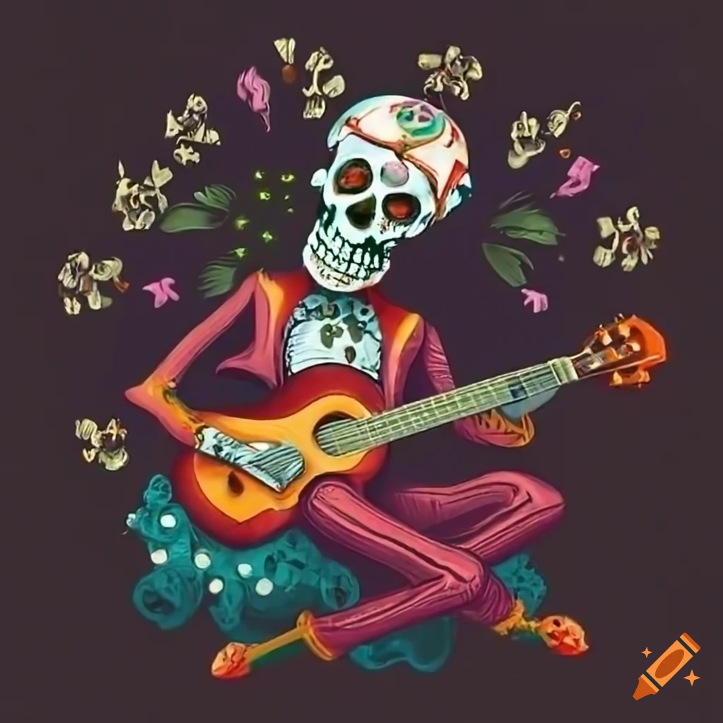 Skeleton musician playing guitar on Craiyon