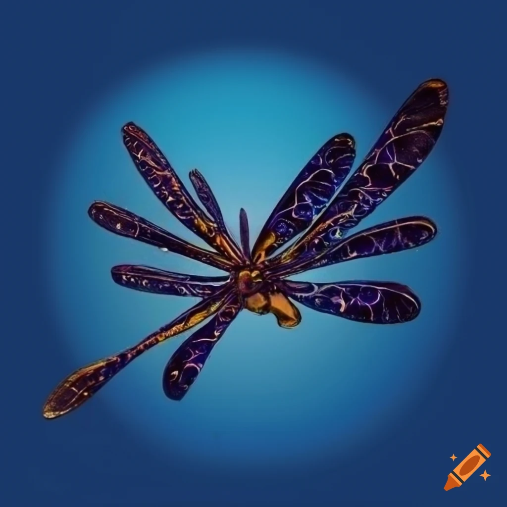 blue dragonfly album cover with antique style