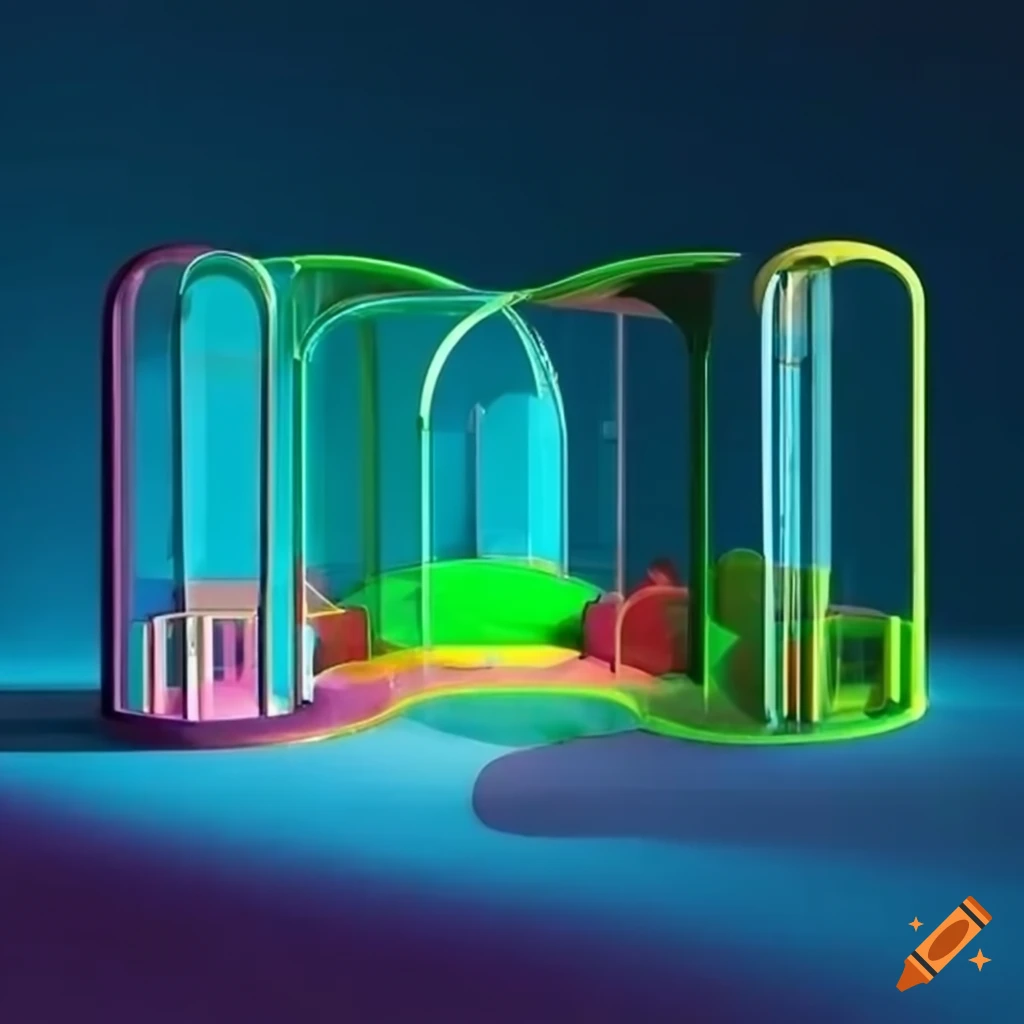 surrealist colorful playground with glass structures