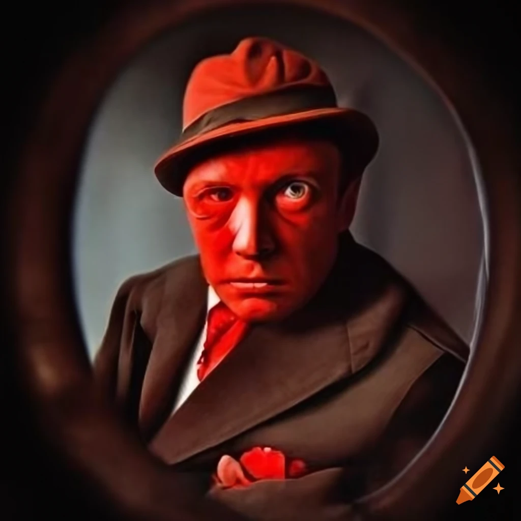 Black and white image of a mafia man with red accents on Craiyon