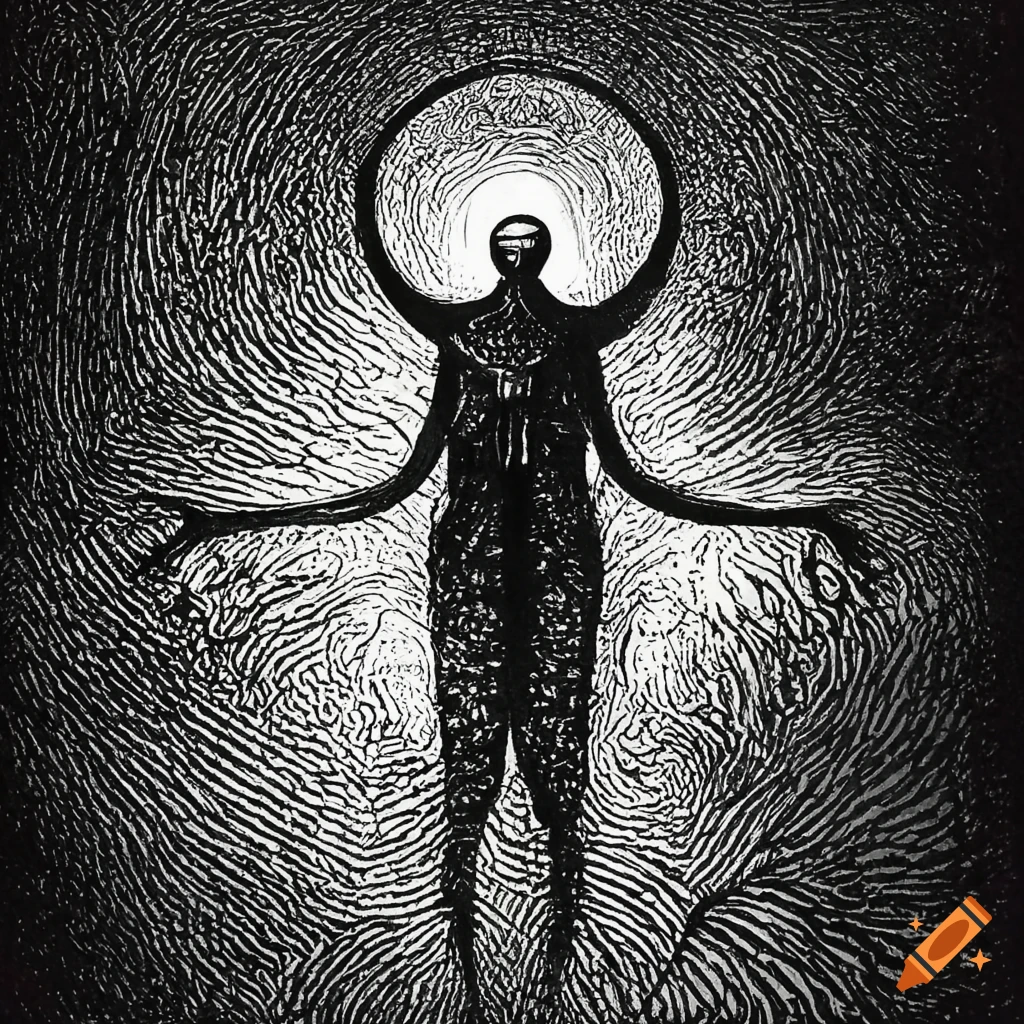 Black and white cosmic being in the style of zdzis aw beksi ski on craiyon