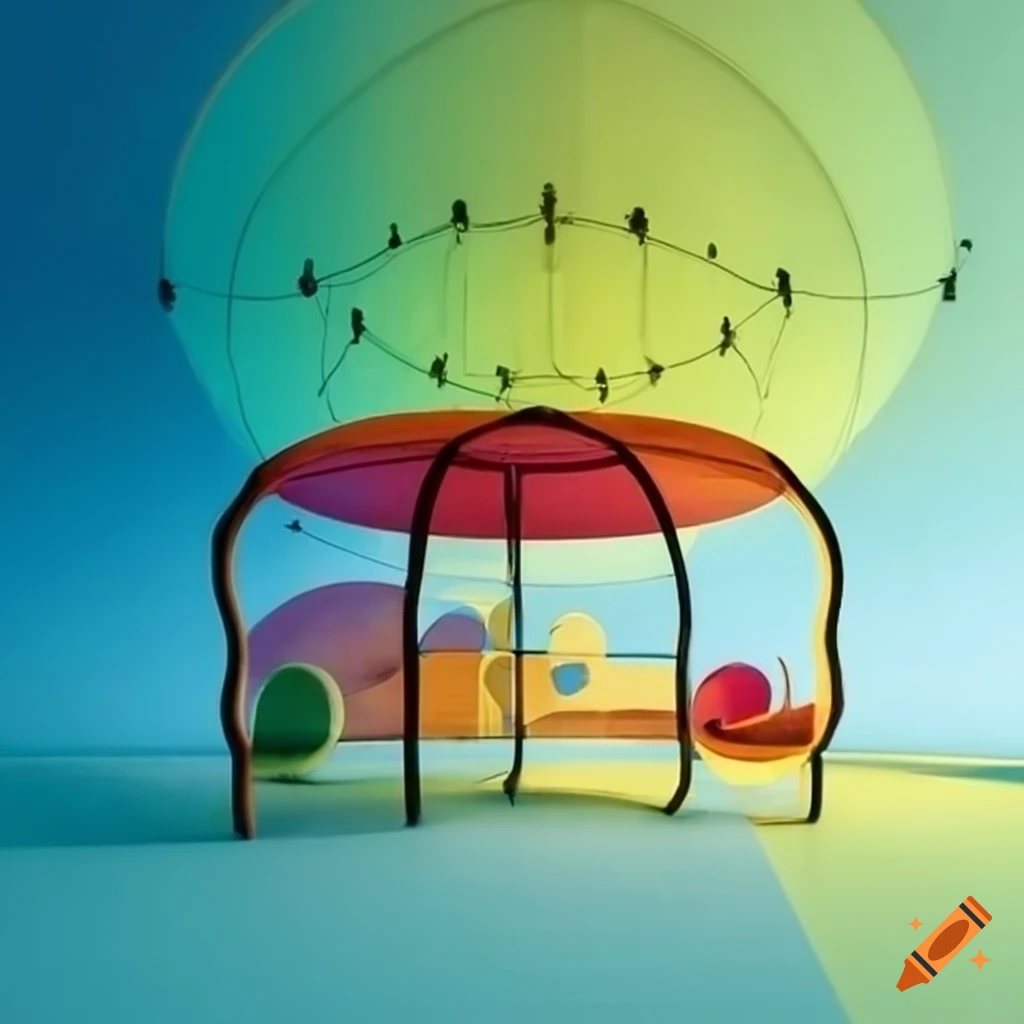 colorful surreal playground with glass structures