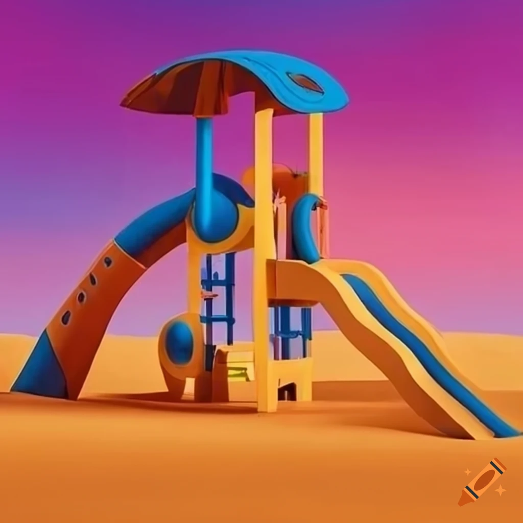 Colorful surreal playground with sand and various structures on Craiyon