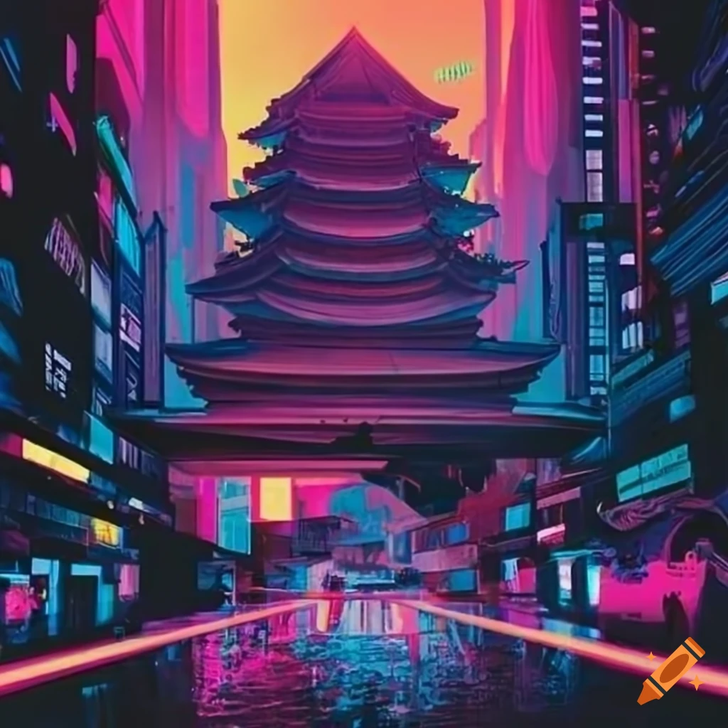 neon futuristic album cover with a night scene