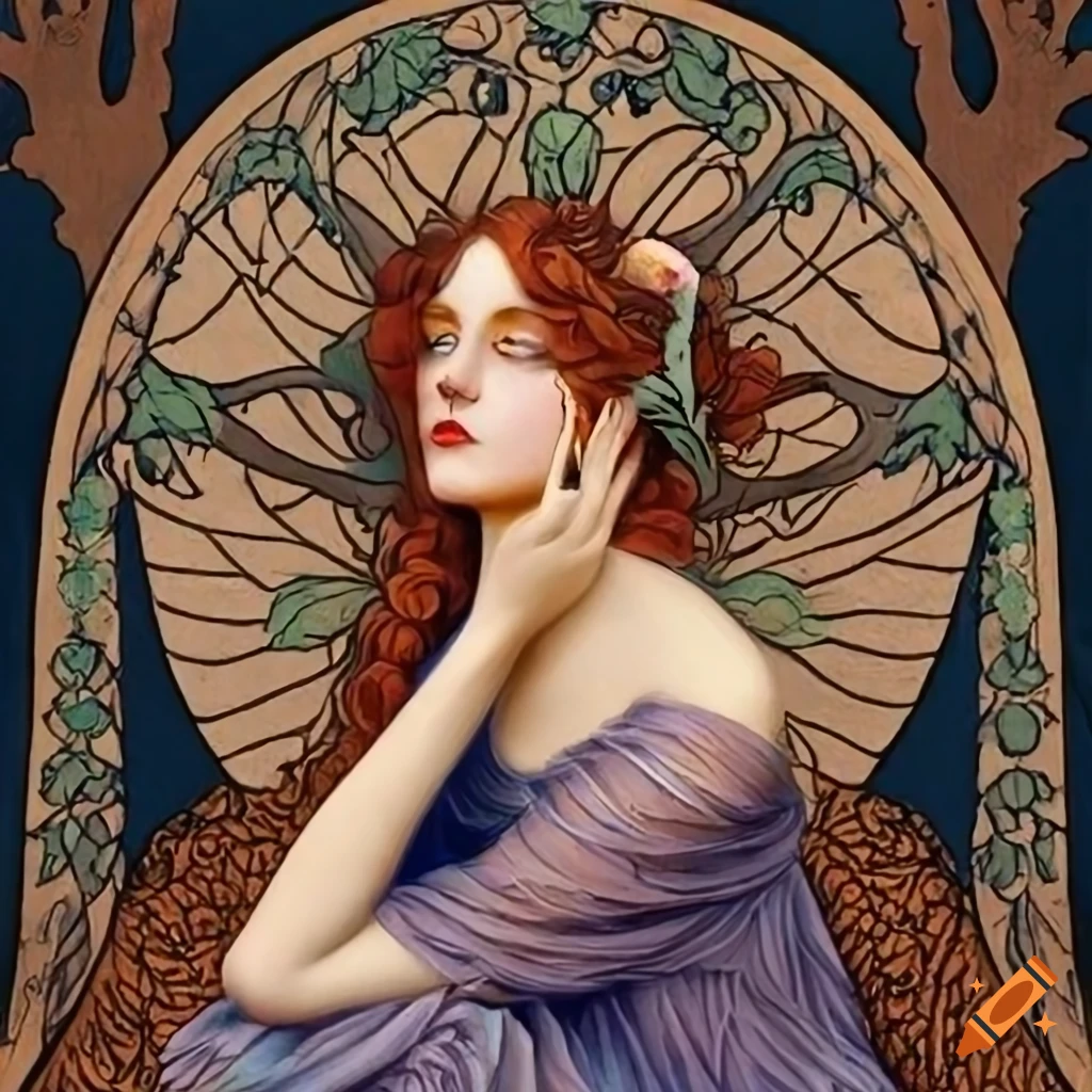 Art nouveauinspired depiction of the goddess kosmos surrounded by