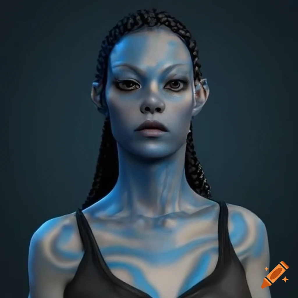 Artistic Depiction Of A Blue Skinned Alien Woman With Braided Black Hair 4616