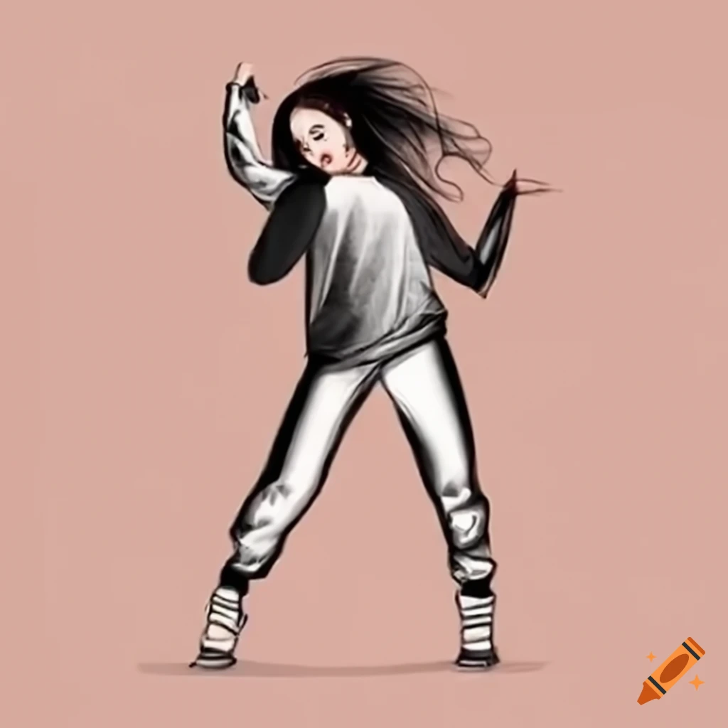 wide angle cute young adult female with black hair and hoodie dark baggy  cargo pants and face mask dancing different poses anime