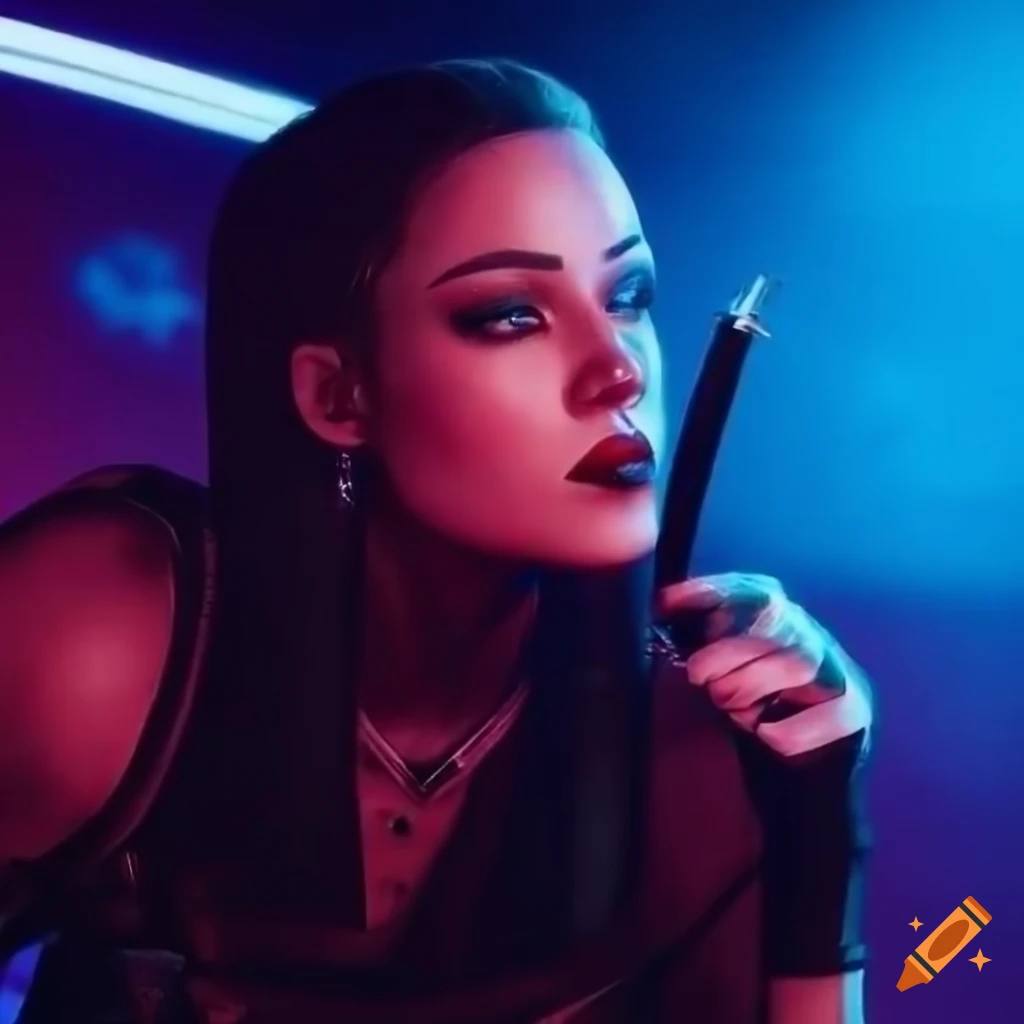 photo-of-a-femme-fatale-smoking-in-neon-light-district-on-craiyon