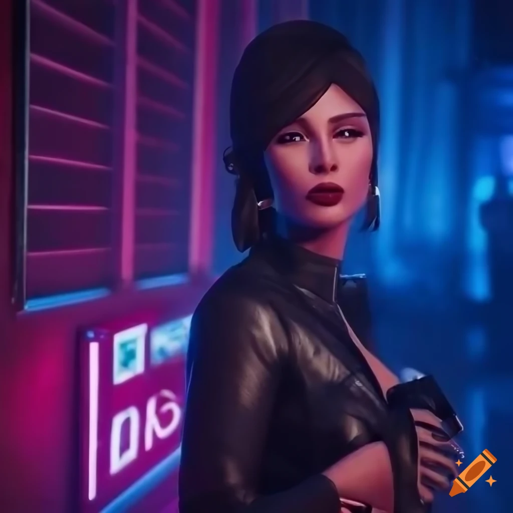 Photo of a femme fatale smoking in the neon light district