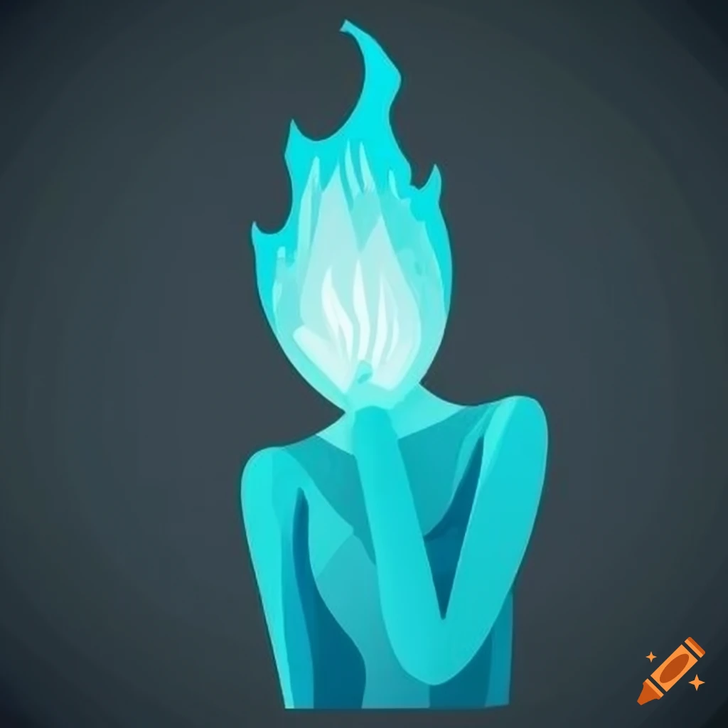 Cartoony representation of a woman made of cyan and white fire on Craiyon