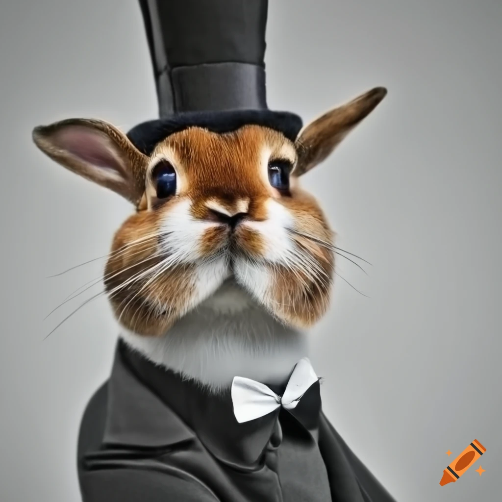 Dapper rabbit in bowtie and top hat