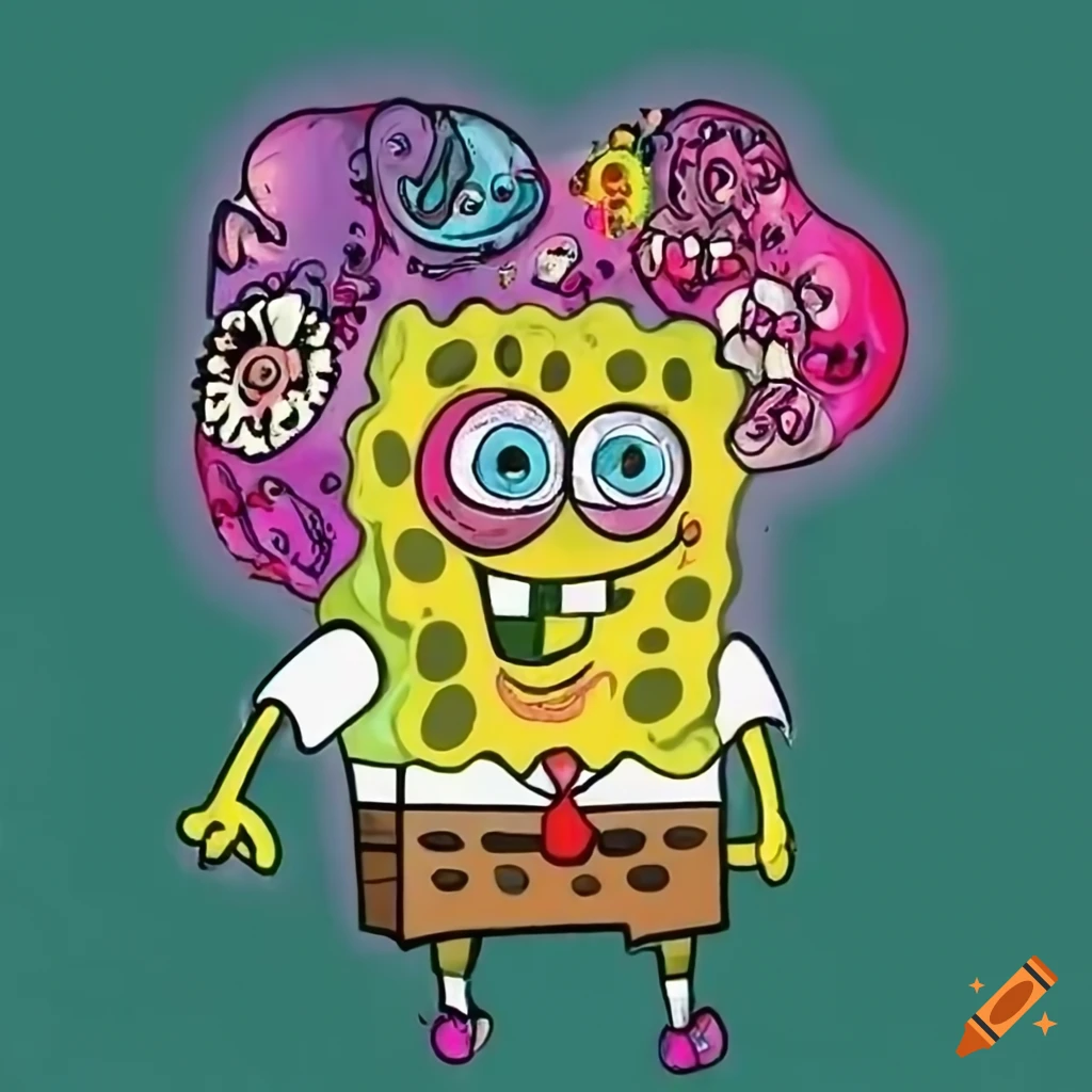 colorful Spongebob character with sugar skull makeup