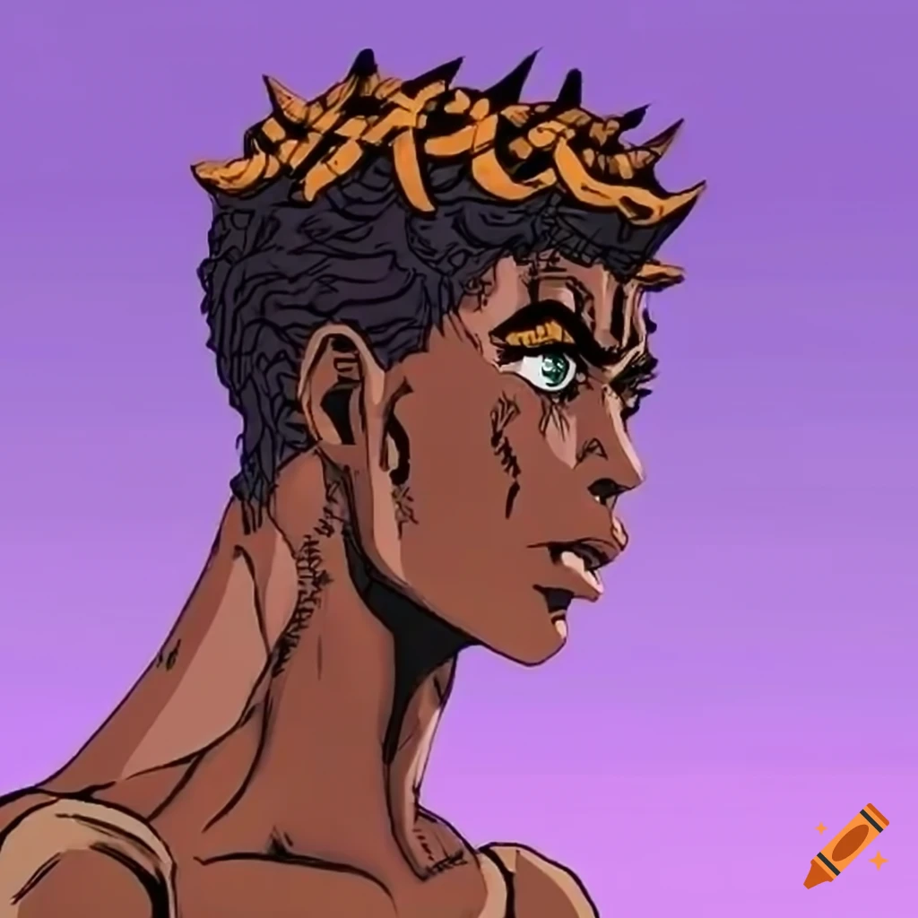 Make a black man oc with an afro in toshiyuki araki jojo's bizarre adventure  manga style
