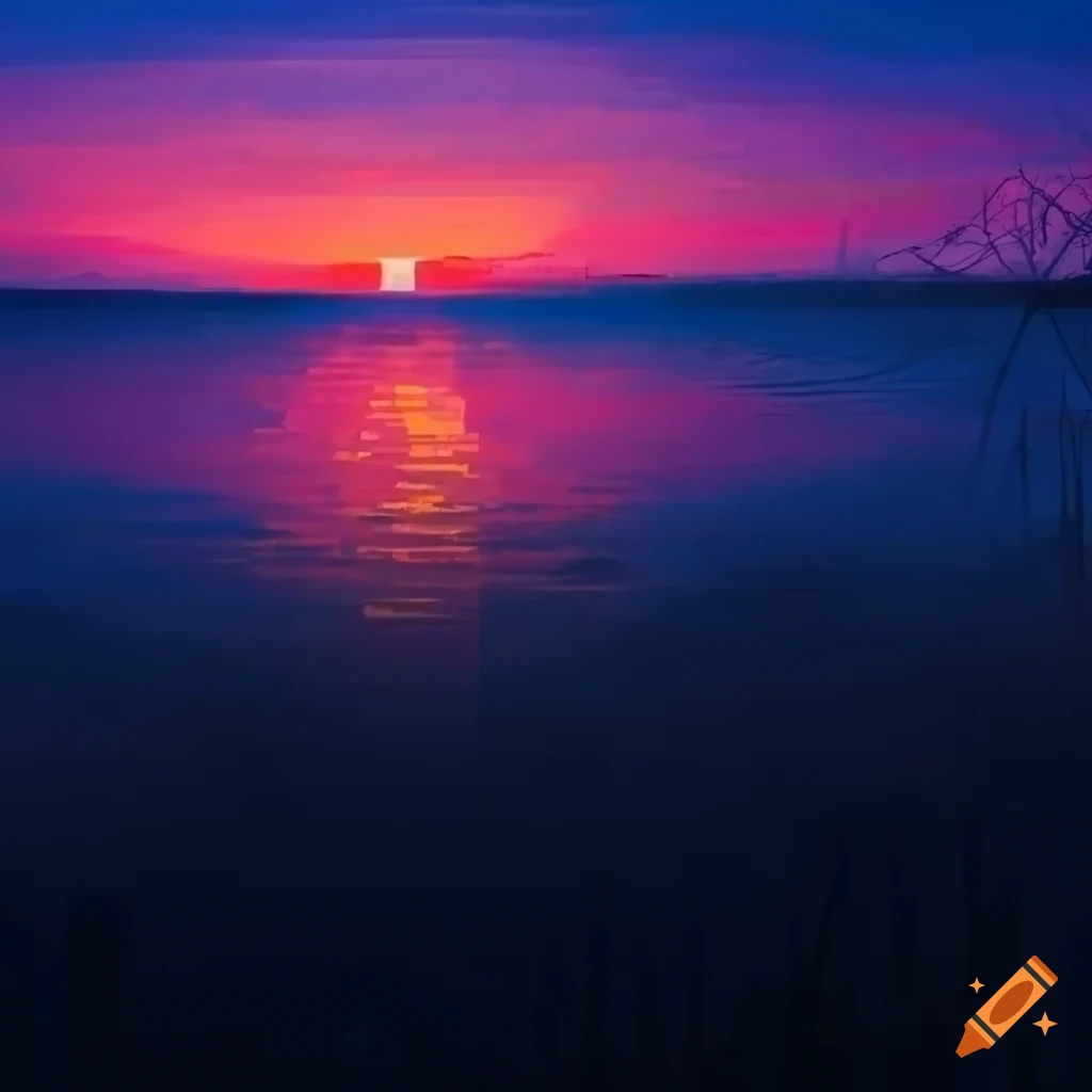 pixel art depiction of a sunset in Nizhny Novgorod