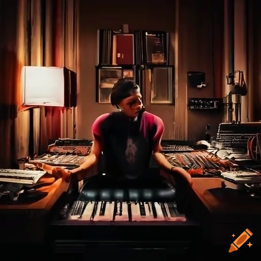 group of male music producers in a studio
