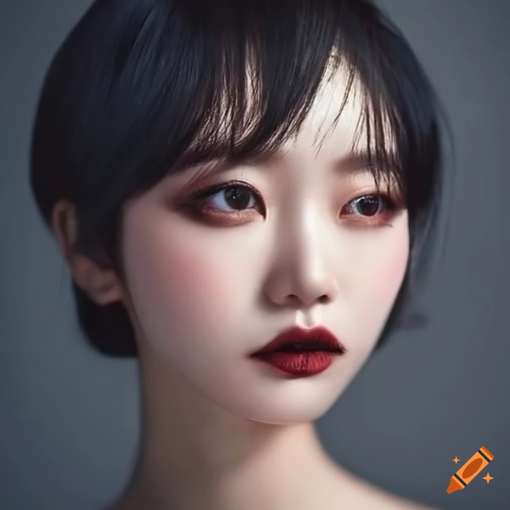 portrait of a stylish Korean woman with dark lipstick