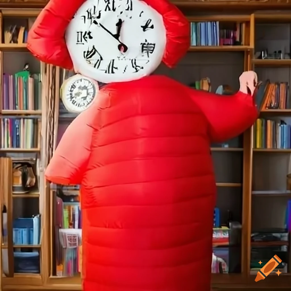 Child wearing an inflatable grandfather clock costume on Craiyon