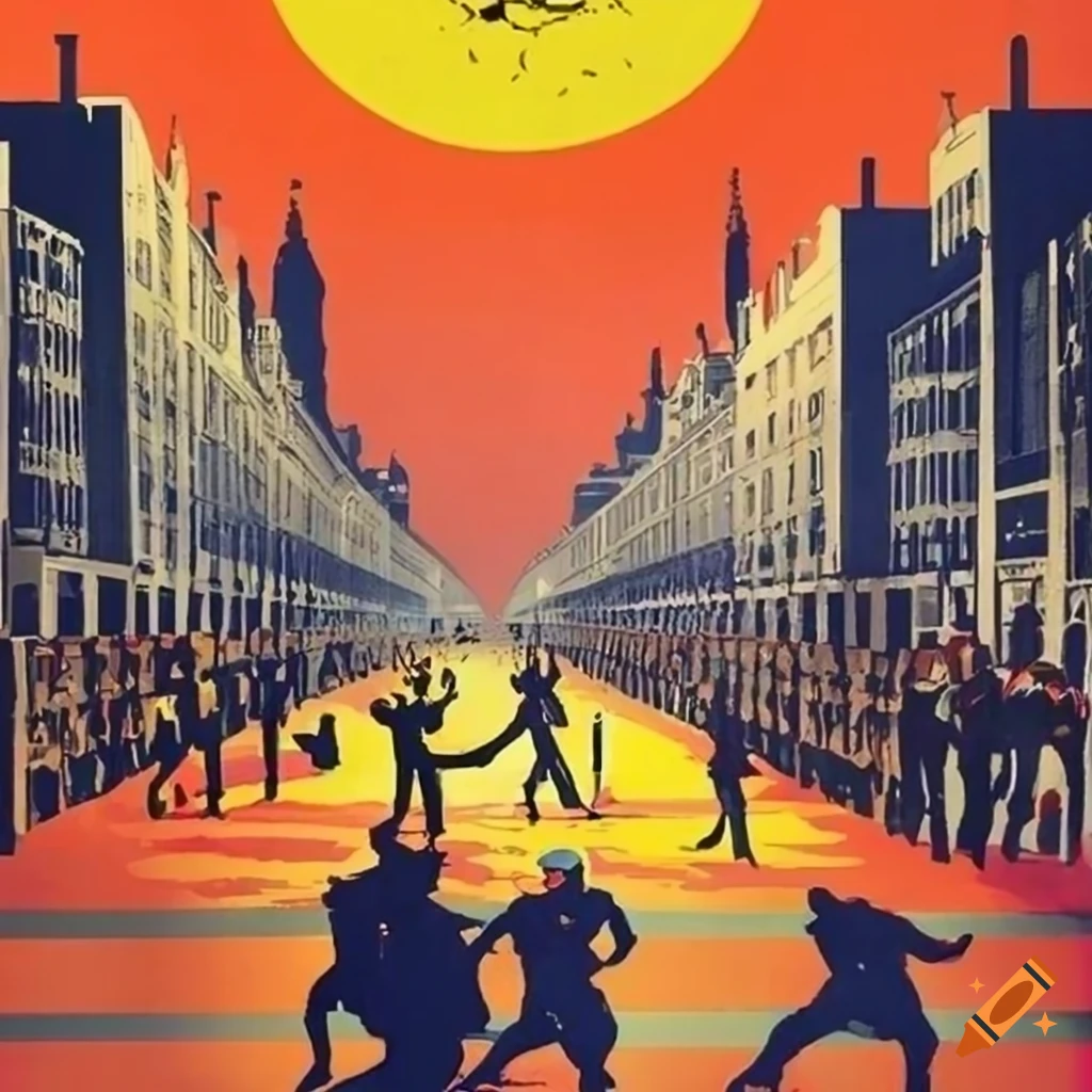 Art deco style vintage travel poster of Paris riots on Craiyon