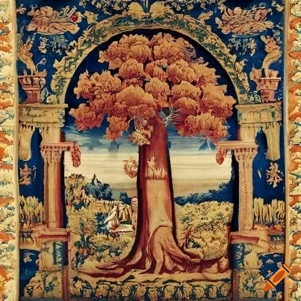 medieval tapestry with a tree design